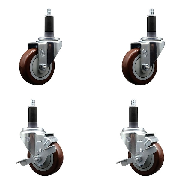 Service Caster 3.5'' Maroon Poly Wheel Swivel 1-1/8'' Expanding Stem Caster Set 2 Brakes, 4PK SCC-EX20S3514-PPUB-MRN-2-TLB-2-118 - main